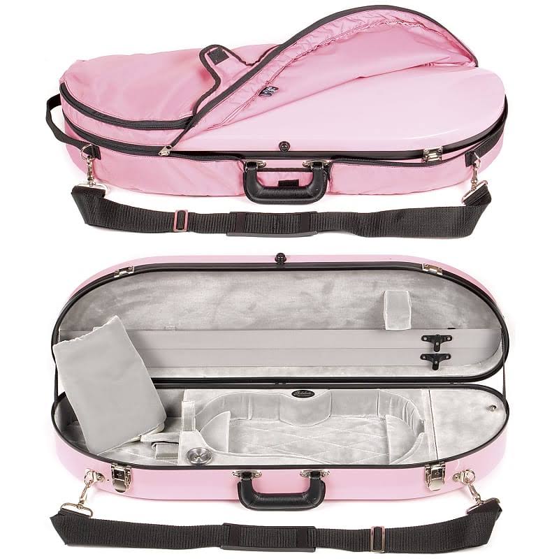 Bobelock 1047fv Pink Fiberglass 4/4 Violin Case with Silver Velvet Interior and Protective Bag