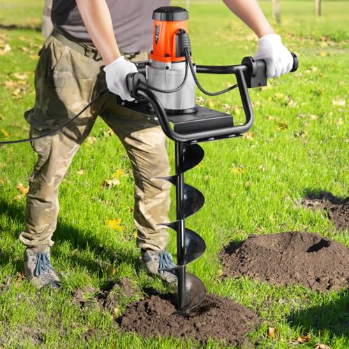 VEVOR Electric Post Hole Digger, 5.71 in Auger Bit with 1500W Powerful Motor, 140 RPM Alloy Steel Earth Auger Drill Bit with 10.24 in Extension Rod