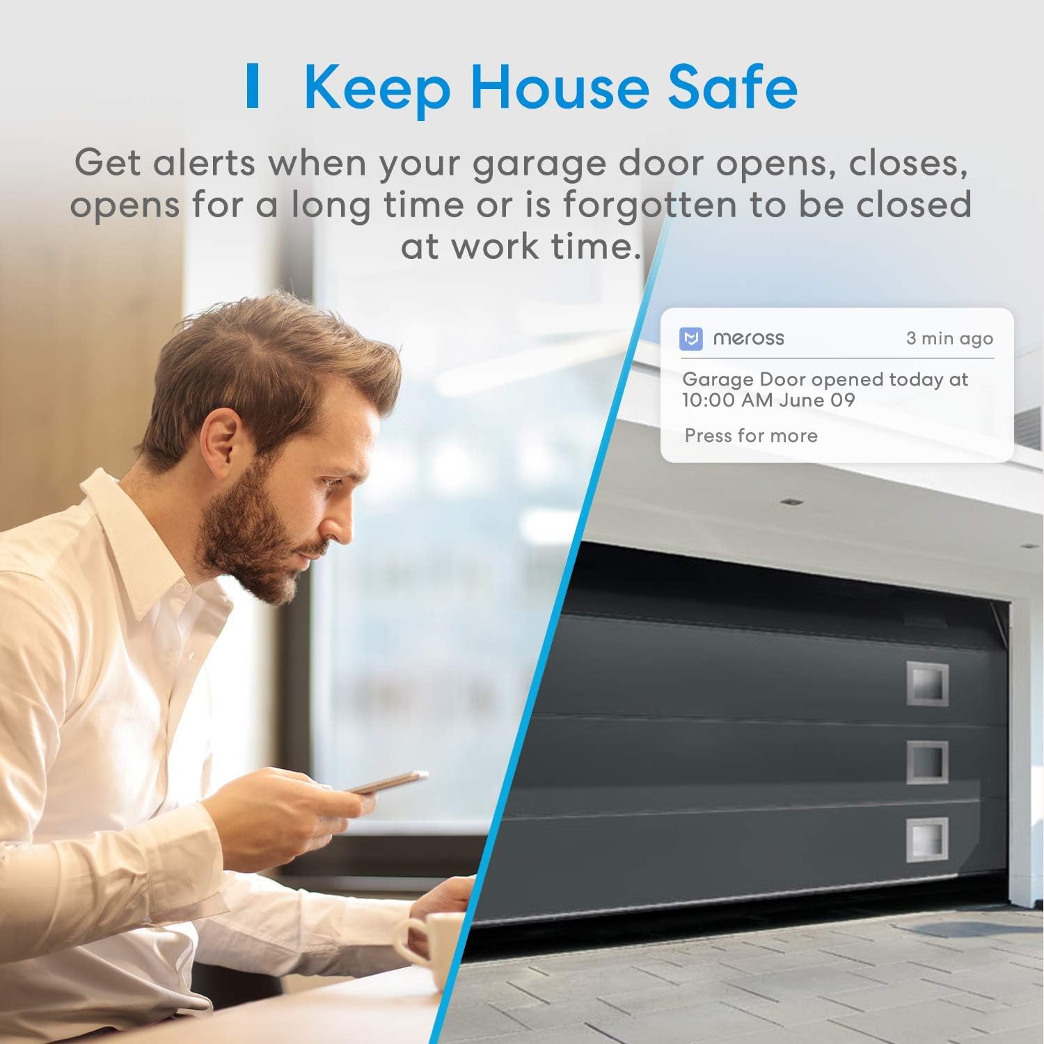 meross Smart Garage Door Opener Remote, APP Control, Compatible with Alexa, Google Assistant and SmartThings, Multiple Notification Modes