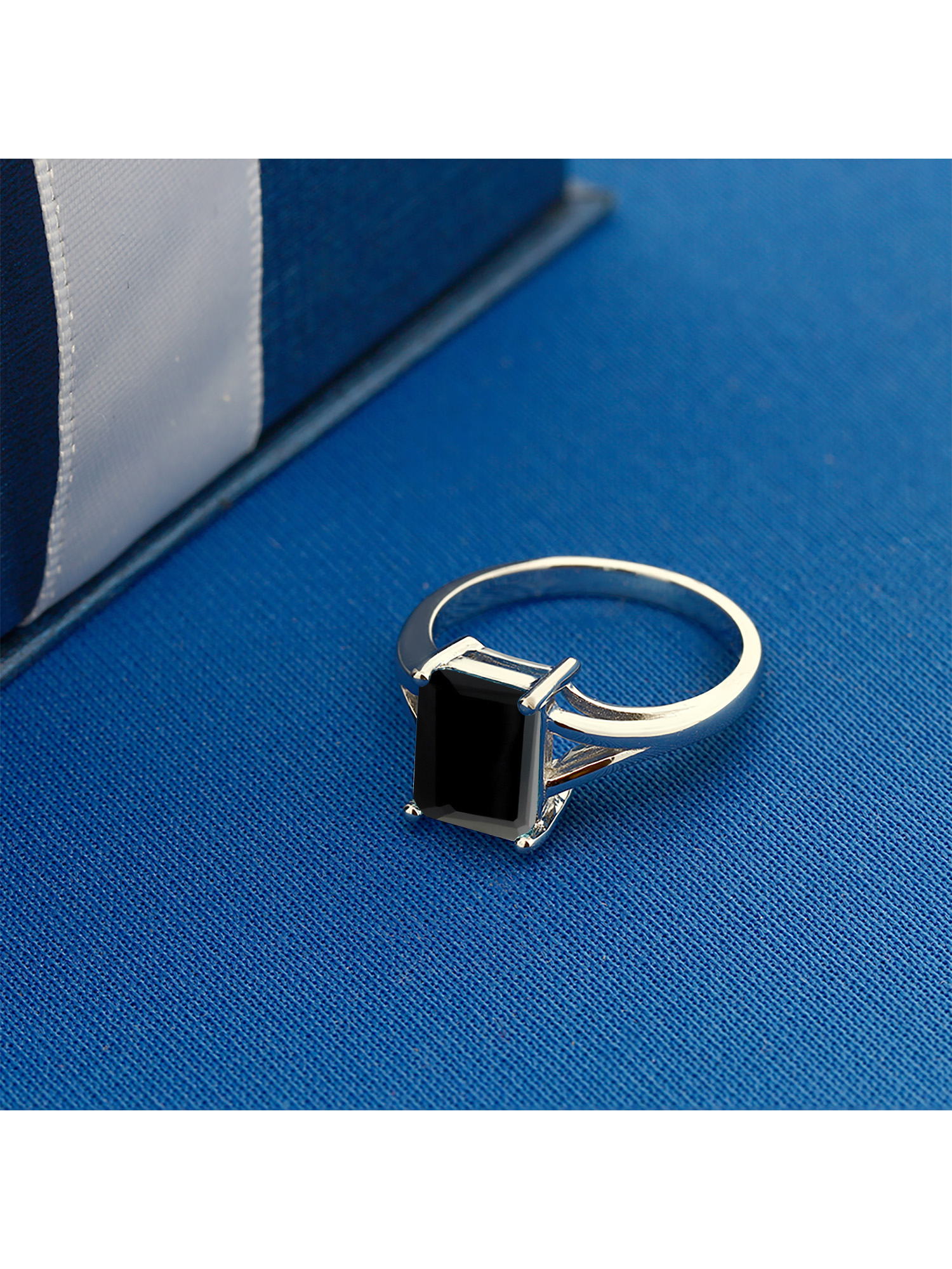 Gem Stone King 925 Sterling Silver Black Onyx Solitaire Engagement Ring For Women (2.10 Cttw, Emerald Cut 9X7MM, Gemstone December Birthstone