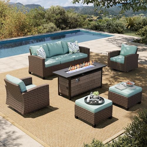 HERA'S HOUSE Patio Furniture Set with 56" Fire Pit Table, Outdoor Patio Conversation Sets