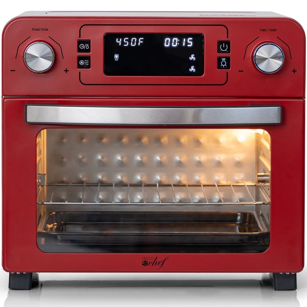 Deco Chef TQAIRRED 24QT Stainless Steel Countertop Toaster Air Fryer Oven with Accessories Red Bundle with 1 Year Extended Protection Plan