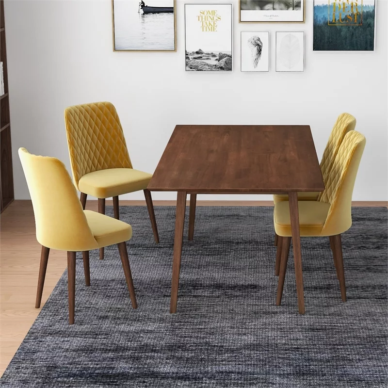 Alpen Mid Century Modern Solid Wood Walnut Kitchen Table and Chairs for 4