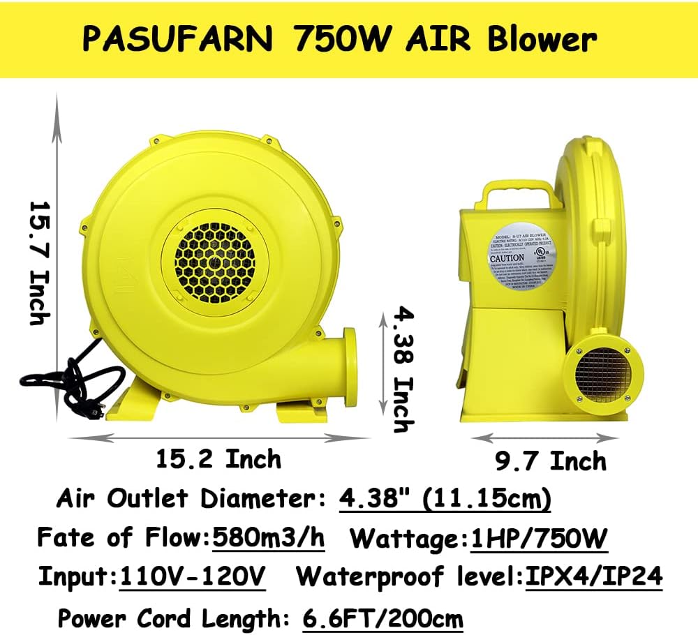 Air Blower, 1 Hp Bounce House Blower, 750 Watt Air Blower for Inflatables Bouncy Castle Slide House Jumper