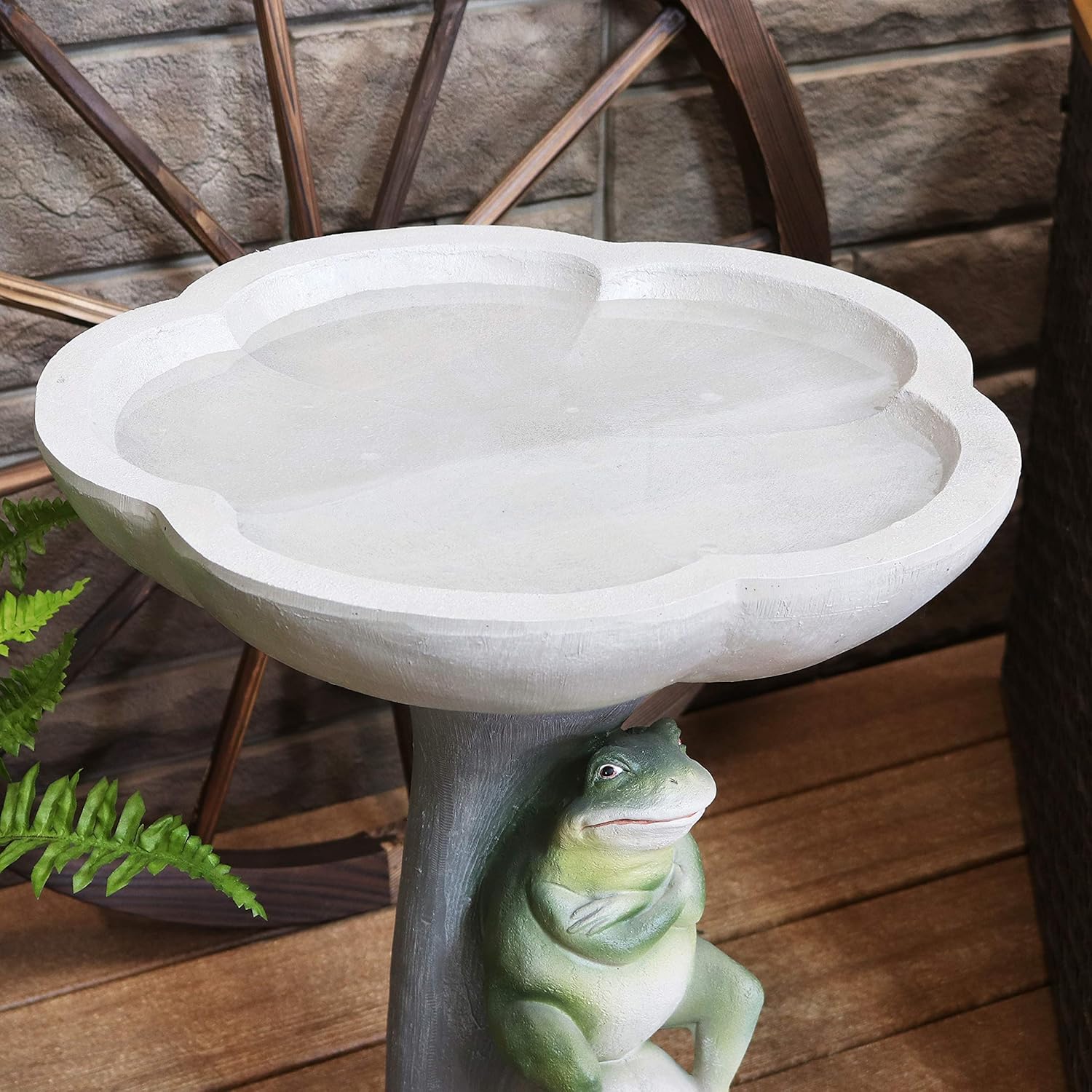 Sunnydaze Whimsical Outdoor Polyresin Bird Bath - Brooding Frog on Stone Garden Bird Bath - Polyresin - 22 Tall - Backyard, Patio, Garden