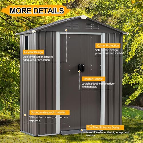 Shintenchi 5x3 FT Outdoor Storage Shed with Window, Lockable Outdoor Waterproof Tool Storage Sheds