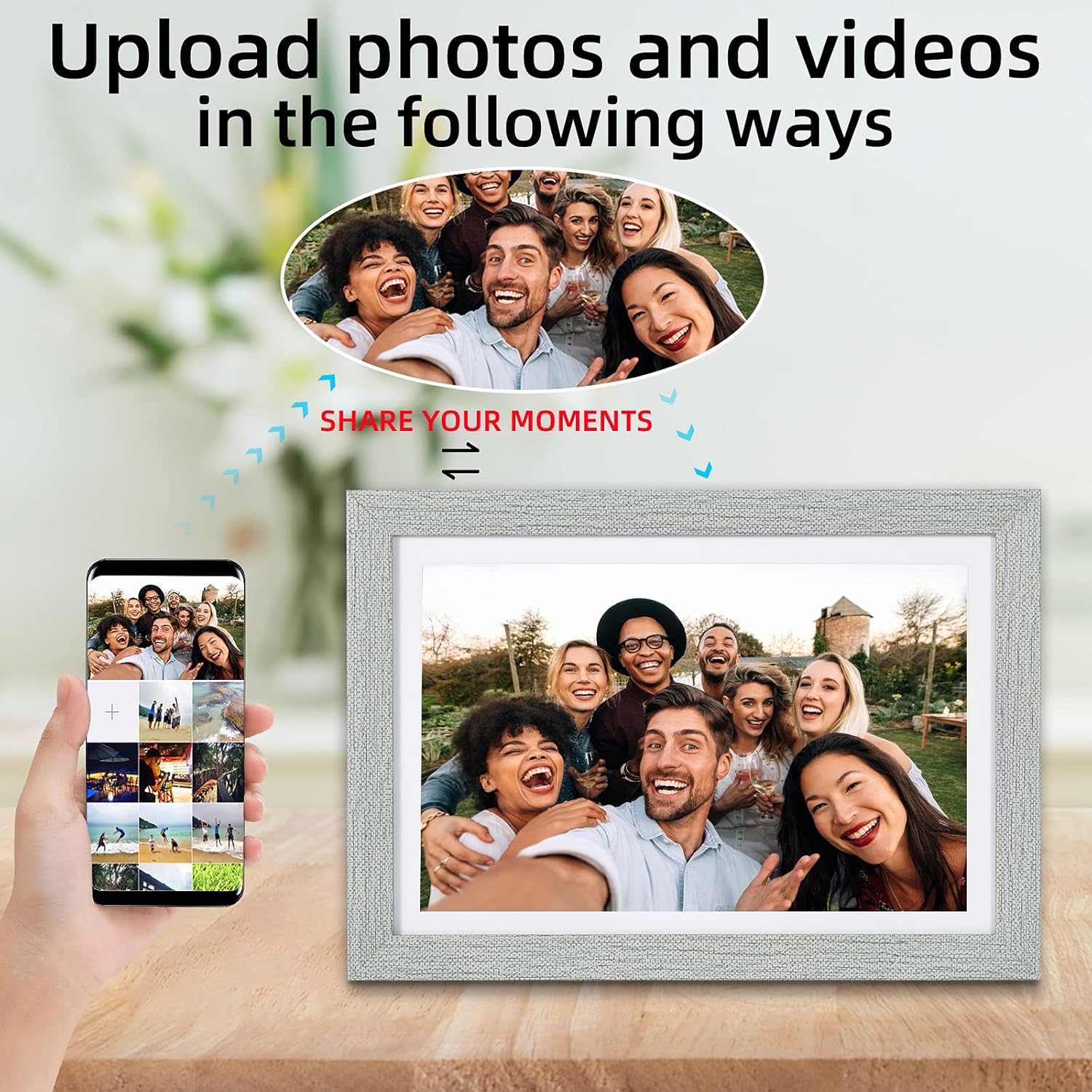 Digital Photo Frame, HAOVM 10.1 Inch USB Digital Photo - Widescreen HD IPS Display with 16GB Storage, Auto-Rotate, Wall Mountable