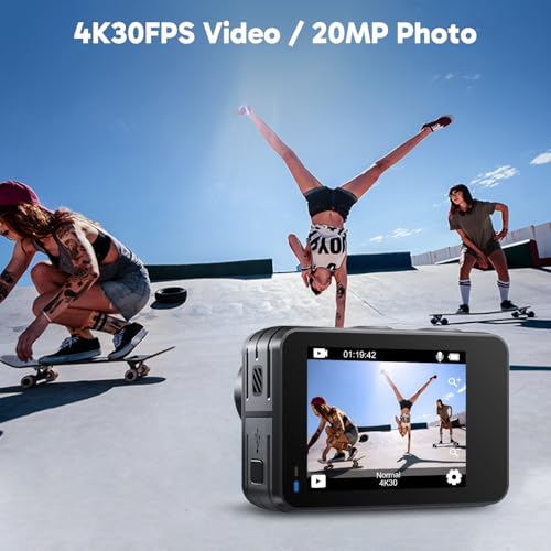 AKASO Brave 7 LE 4K30FPS 20MP WiFi Action Camera with Touch Screen EIS 2.0 Zoom Remote Control 131 Feet Underwater Camera with 2X 1350mAh Batteries