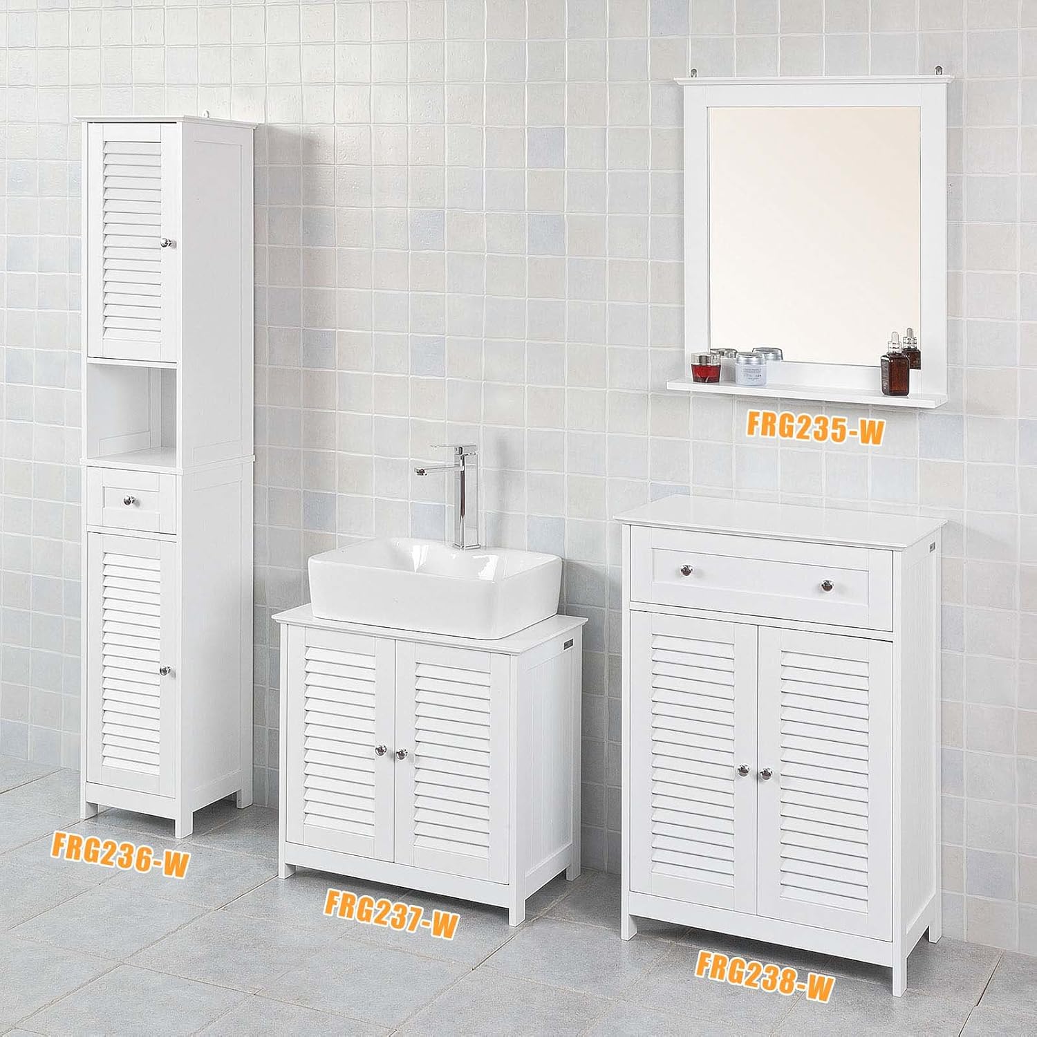 Haotian Bathroom Vanity Set White Bathroom Storage Cabinet with Drawer and Double Shutter Door (FRG238-W)