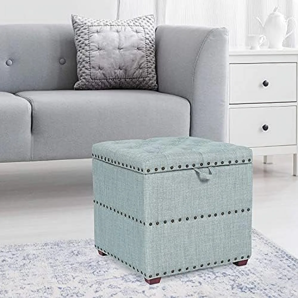HJZBNONE Modern Nailhead  Ottoman with Tray Top Square Script Ottoman Space-Saving Coffee Table  Grey