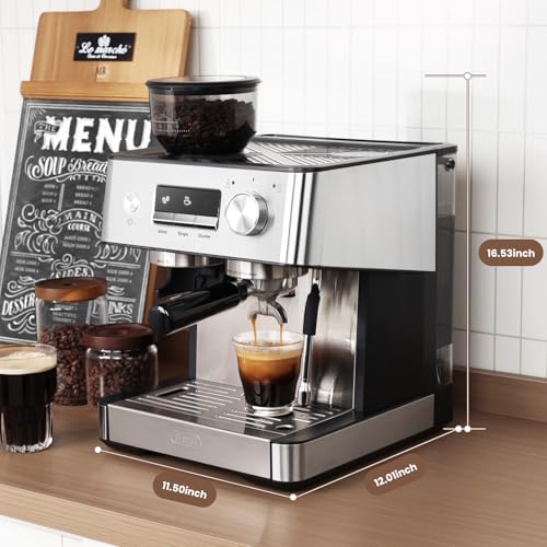 Gevi Espresso Machine with Grinder & Milk Frother, 20 Bar Professional Coffee Maker for Home, Removable Water Tank, Steam Wand, Perfect for Espresso
