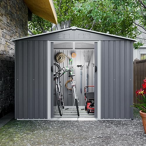 4×8 FT Outdoor Metal Storage Shed,Heavy-Duty Lean to Storage Shed with Floor Base,Garden Tool Metal Storage House W/Lockable Door and 2 Air Vents