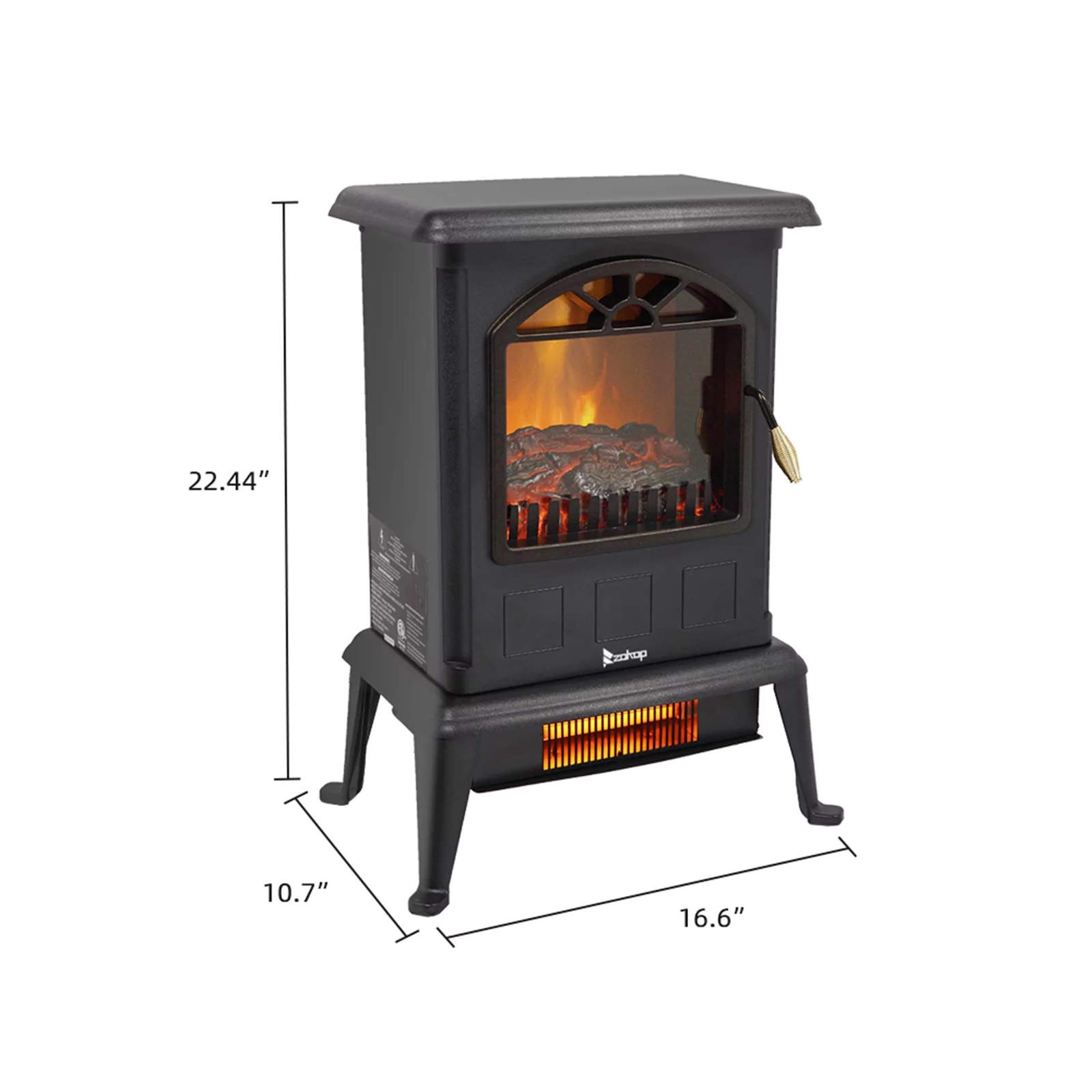 1500w Electric Stove Heater, 16.6" Freestanding Indoor Fireplace with Realistic 3D Flame Effect and Overheating Protection, Infrared Space Heater