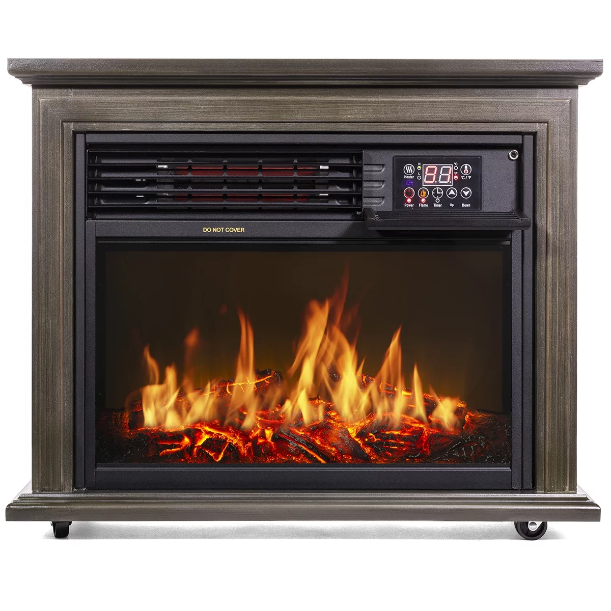 XtremepowerUS Electric Fireplace Heater Infrared Quartz Timer Remote Controller with Caster, 1500W