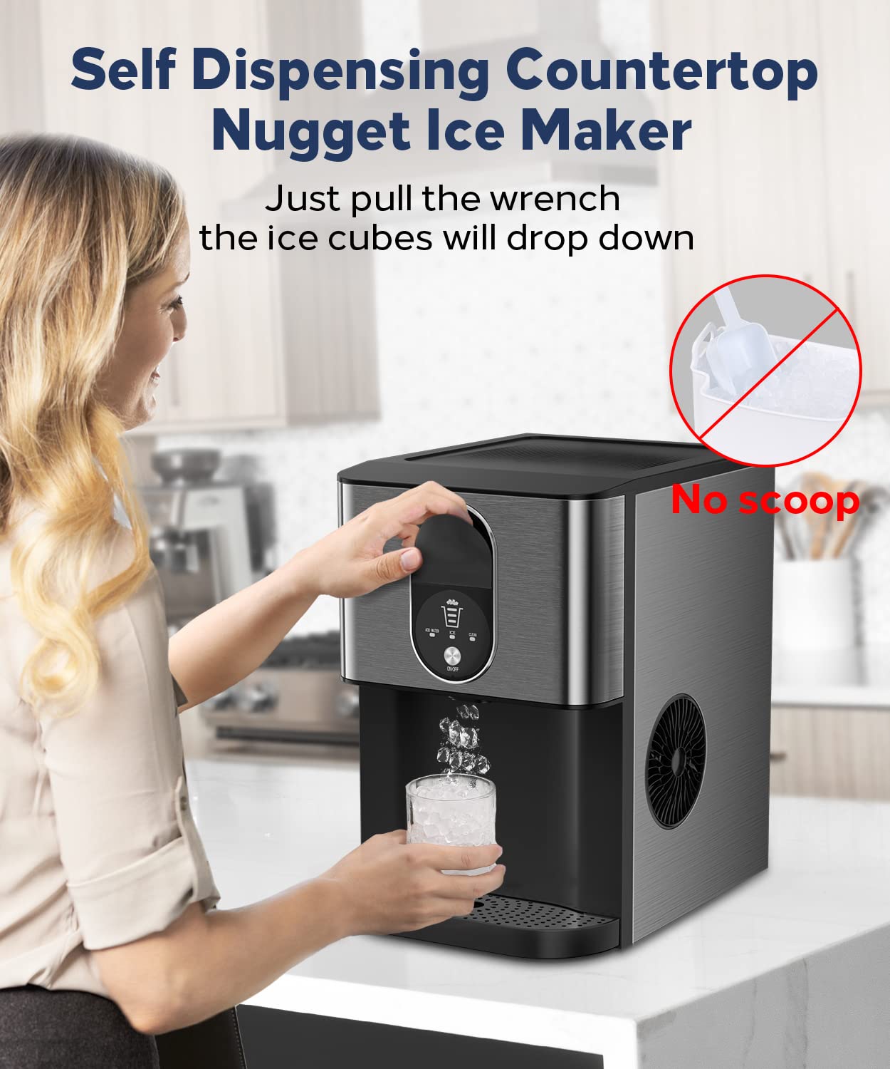 Kndko Nugget Ice Maker,Self Dispensing Pellet Ice Maker,44lbs/24H, Self Cleaning Ice Maker,3.3lbs Ice Storage,Nugget Ice Maker Dispenser