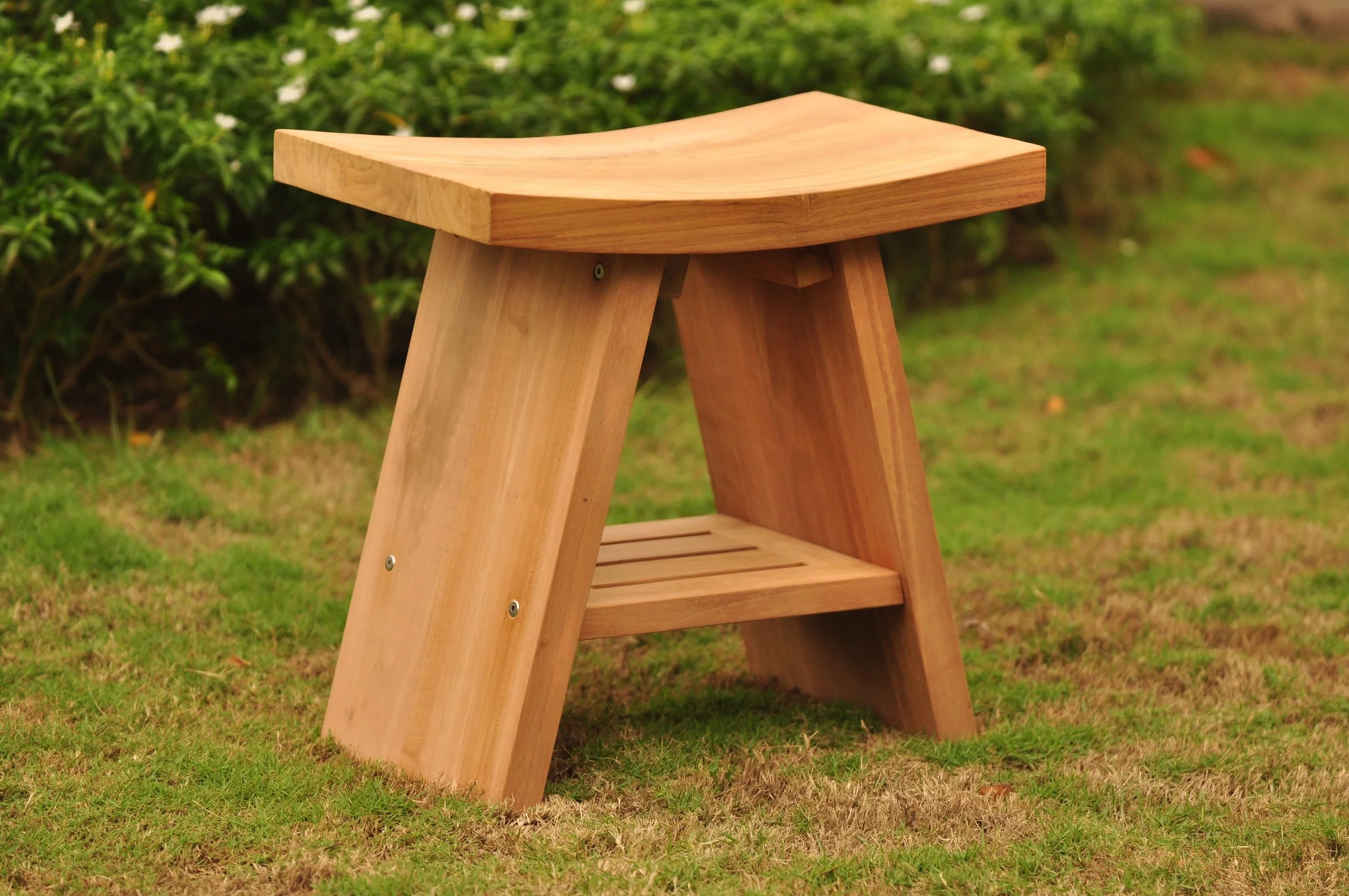 WholesaleTeak Outdoor Patio Grade-A Teak Wood Asian Shower Spa Bench Stool Outdoor Patio Garden (18"x12") #WMAXAS