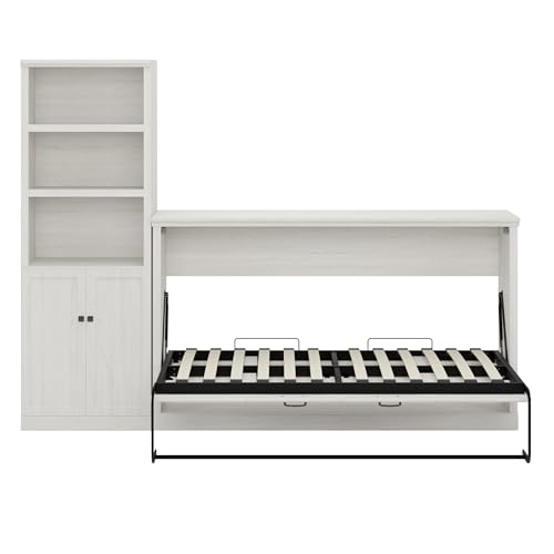SOFTSEA Twin Size Murphy Bed with 2 Side Cabinet Storage Shelf, Horizontal Murphy Bed with Bookcase