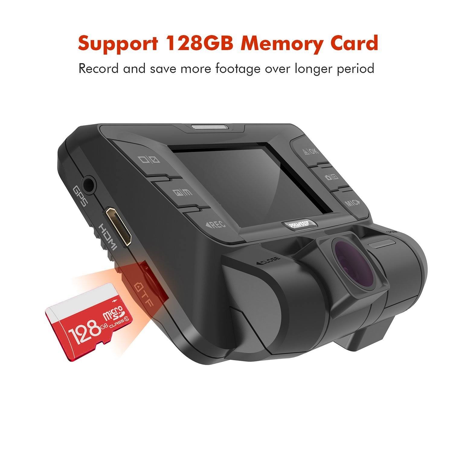 pruveeo C2 Dash Cam with Infrared Night Vision, Dual 1080p Front and