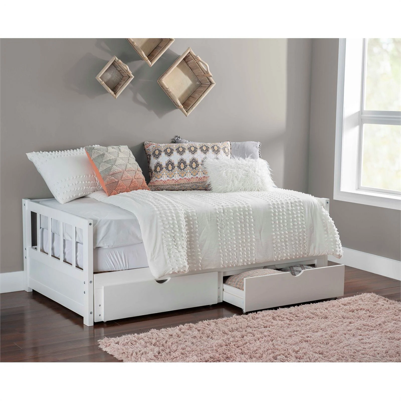 Linon Macey Wood Storage Trundle Daybed in White