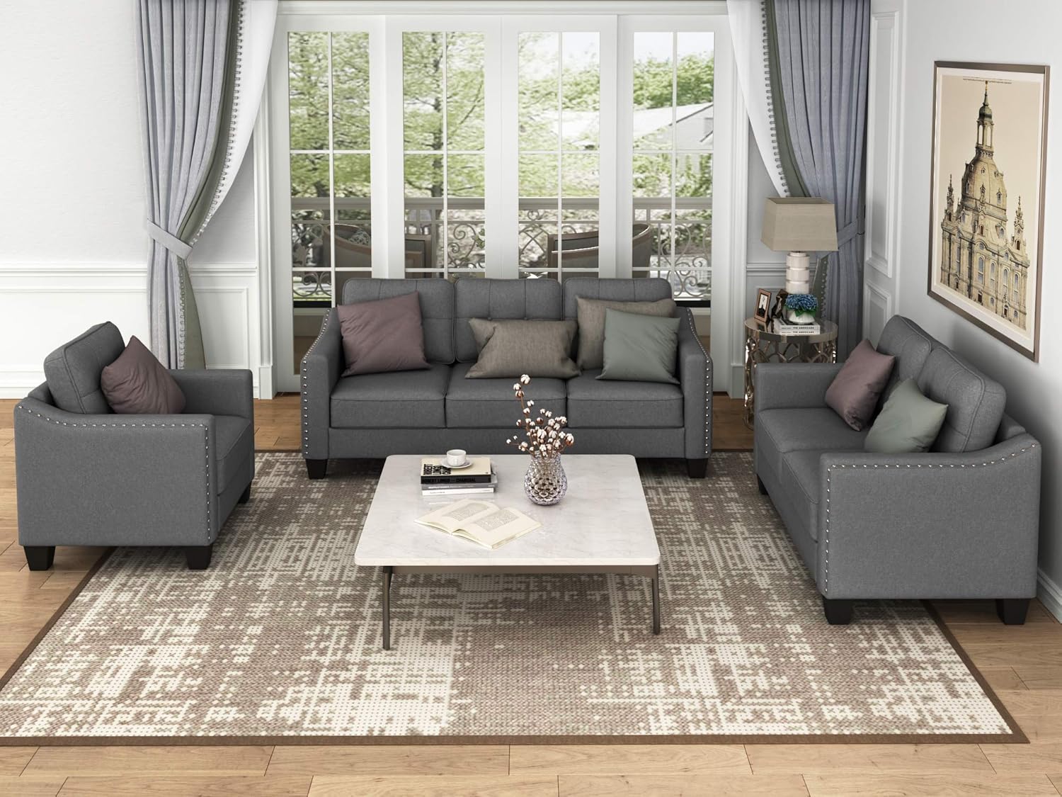 FANYE 3 Pieces Living Room Furniture Sets Include, Loveseat and Armchair