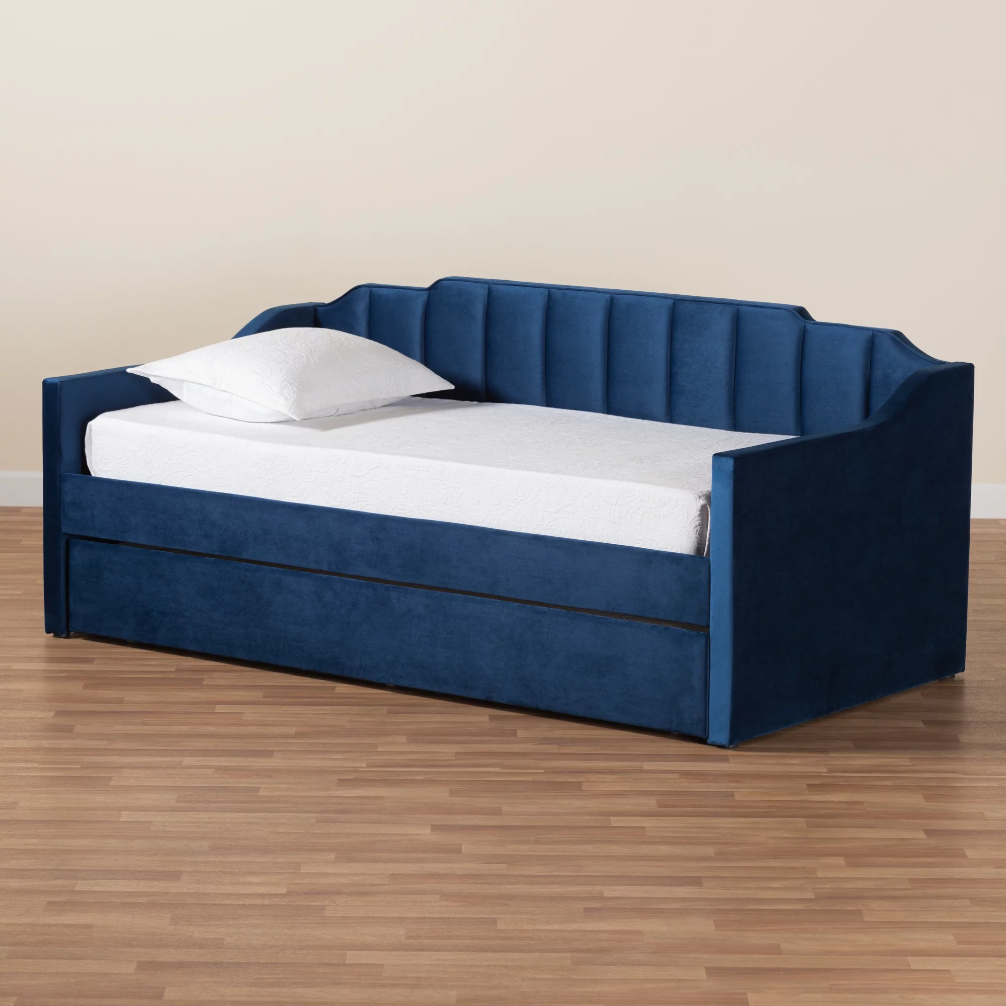 Baxton Studio Lennon Modern Engineered Wood with Trundle Daybed, Twin, Navy Blue