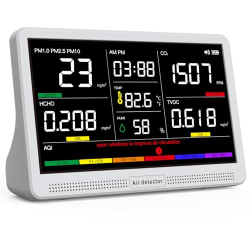 16 in 1 Air Quality Monitor Indoor 7" Display 9 AQI+7 AQI Alerts Air Quality Meter for CO2, TVOC, PM2.5 PM1.0 PM10, HCHO