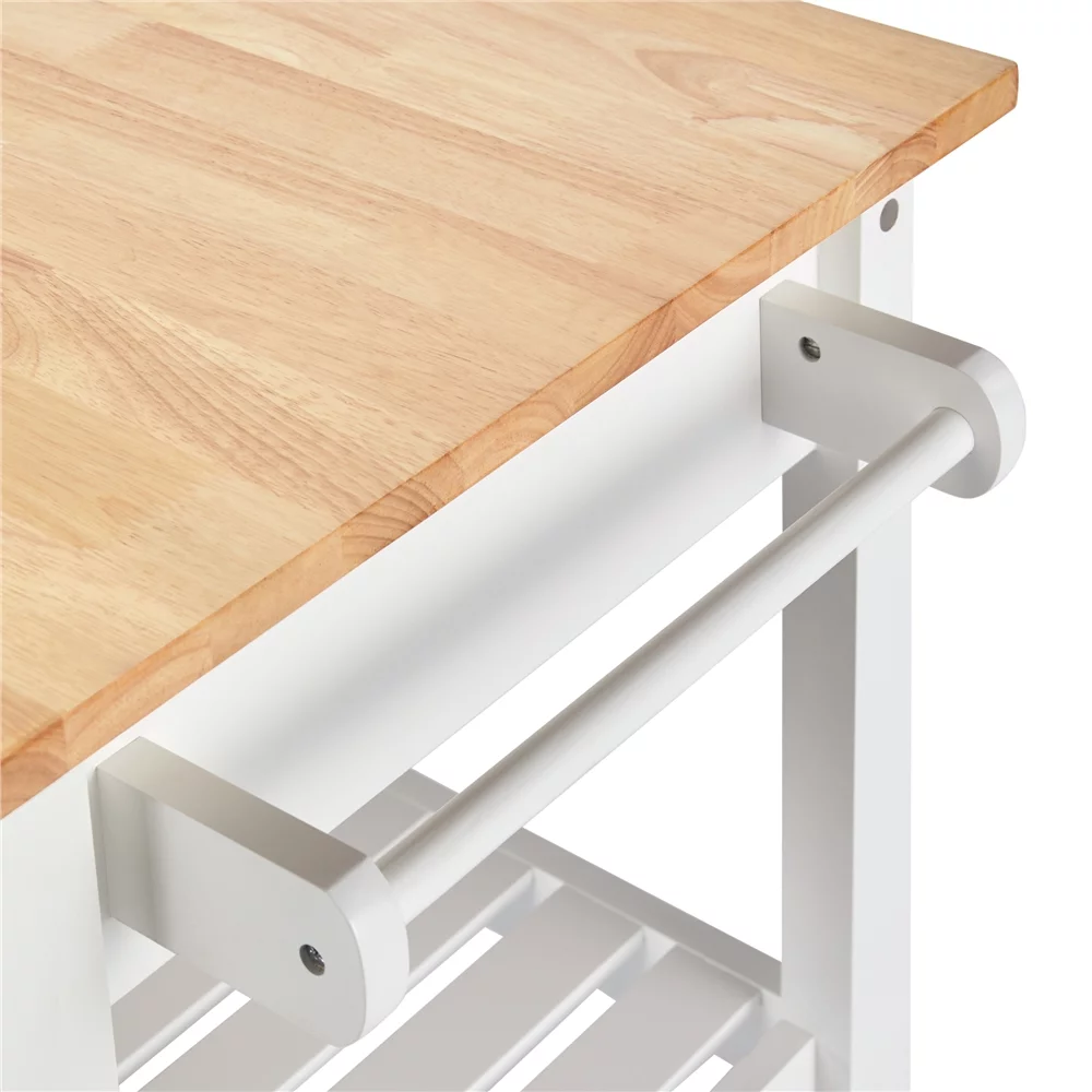 Topeakmart Kitchen Island Cart with Wheels Storage Drawer Solid Wood Countertop, White