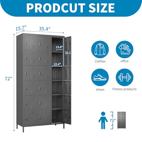 6 Doors Metal Lockers for Employees 72" H Storage Cabinet Lockable Locker with Shelves Steel Storage Locker for Gym School Office Home Requires