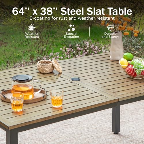 PHI VILLA 5 PCS Outdoor Patio Dining Set with Swivel Dining Chairs (Blue) and 37"x 37" Metal Steel Dining Table(1.57" Umbrella Hole)