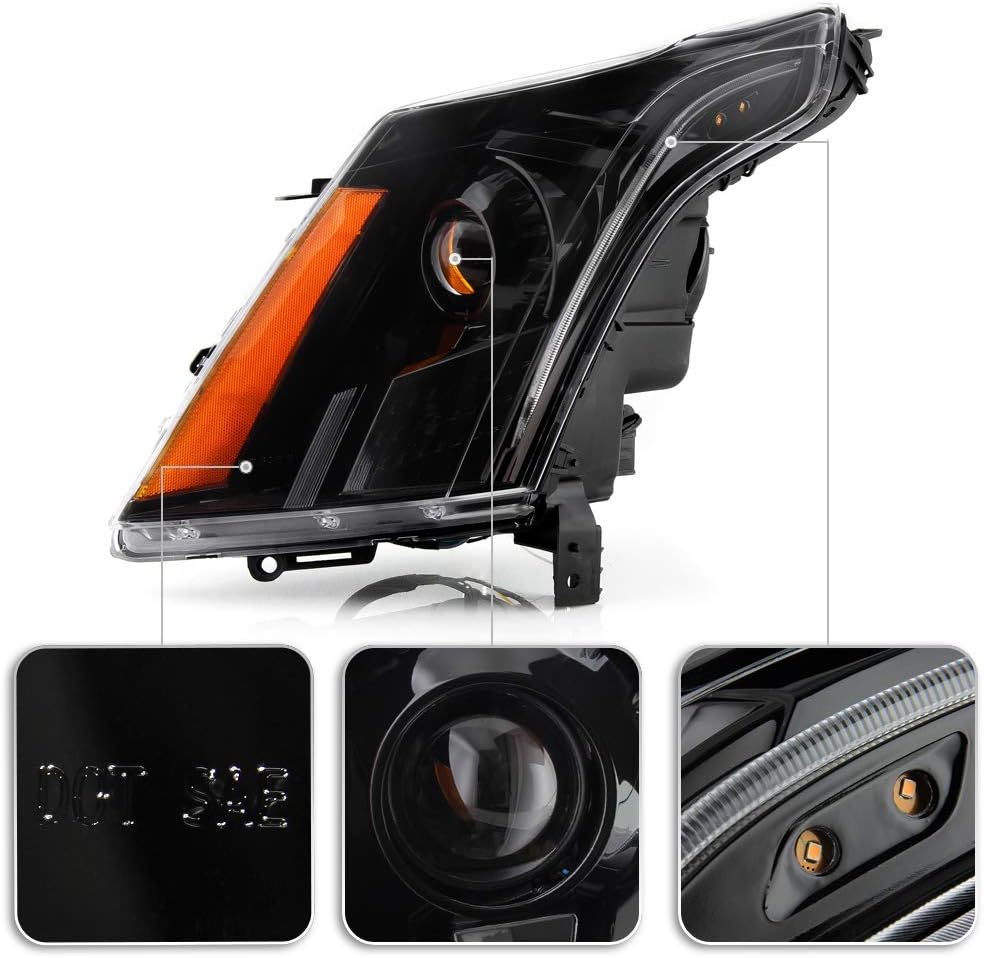 ACANII - For [Halogen Model] 2010-2016 Cadillac SRX Black Housing Projector Headlights w/LED Tube Switch Back Signal Set