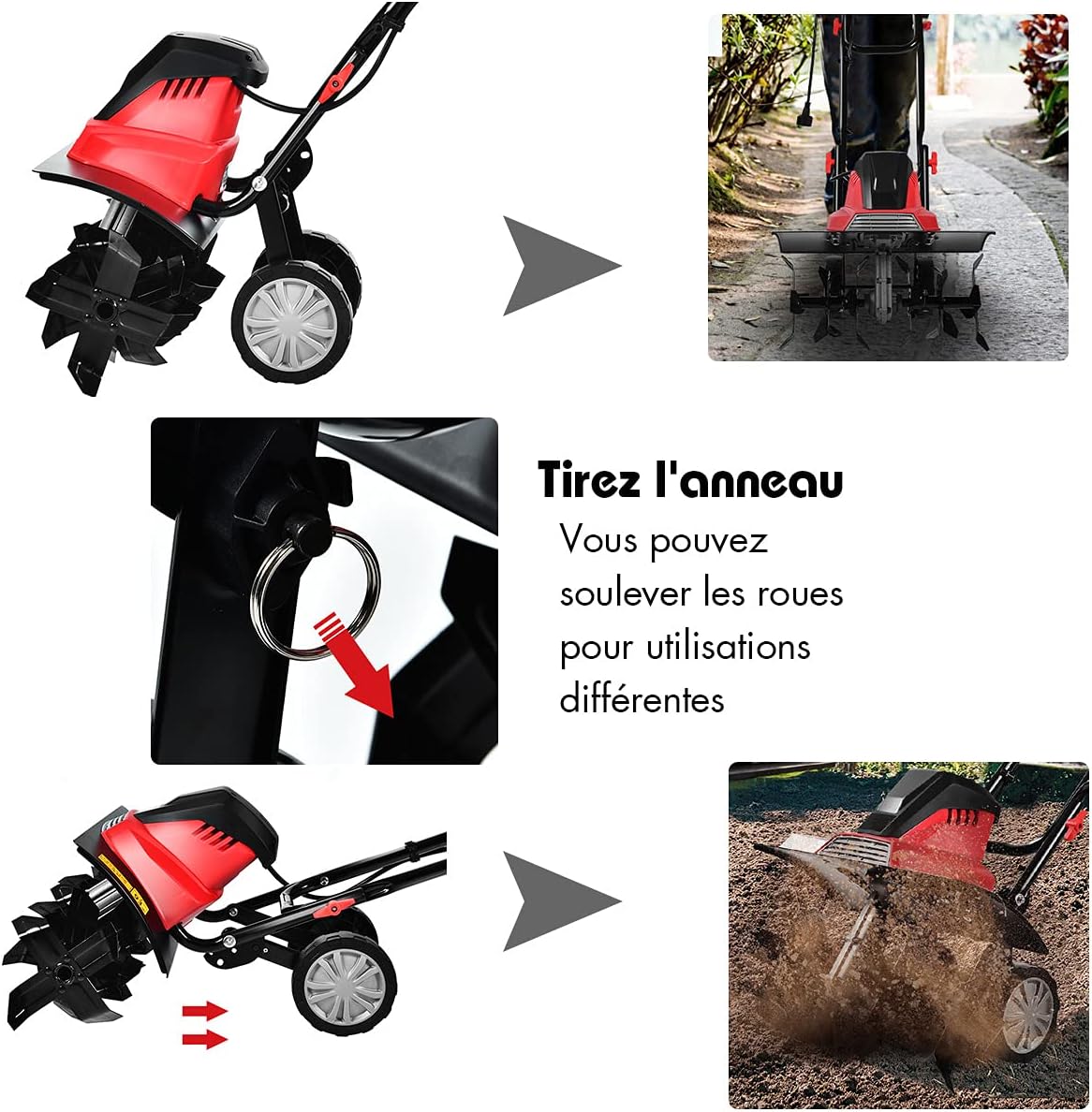 RELAX4LIFE Electric Tiller 1500 W at 400 RPM, Tiller with Working Depth 22 CM, Width 43 CM and 6 Blades