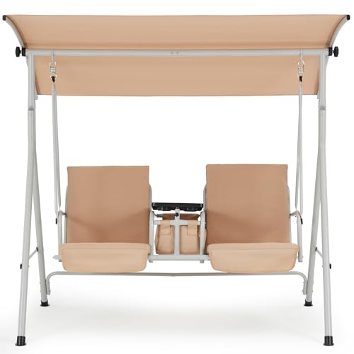 HOMREST 2 Seat Outdoor Porch Swing,Patio Swing with Adjustable Canopy