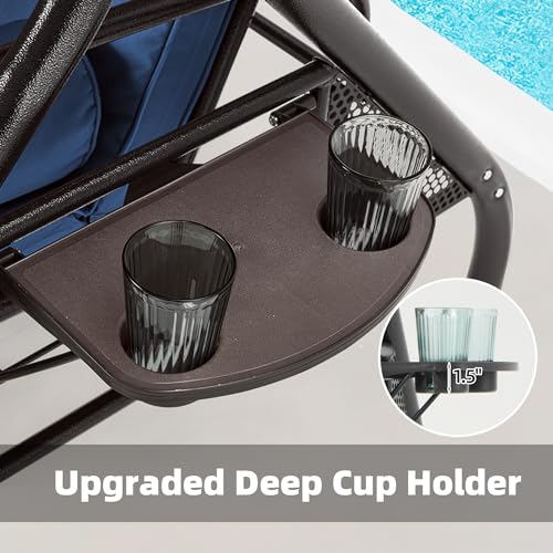 HOMREST 3 Seat Outdoor Porch Swing with Adjustable Canopy, Convertible Patio Swing Bed with Stand, Patio Glider Swing with Upgraded Cup Holder