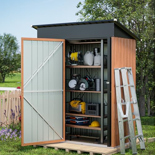 Outdoor Storage Shed, 5x3 Ft Metal Steel Tiny House with Lockable Door, Vertical Outside Storage Building for Garden, Backyard, Lawn, Patio Utility