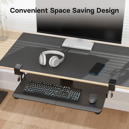 BONTEC Keyboard Tray Under Desk, Pull Out Keyboard & Mouse Tray with C-clamp