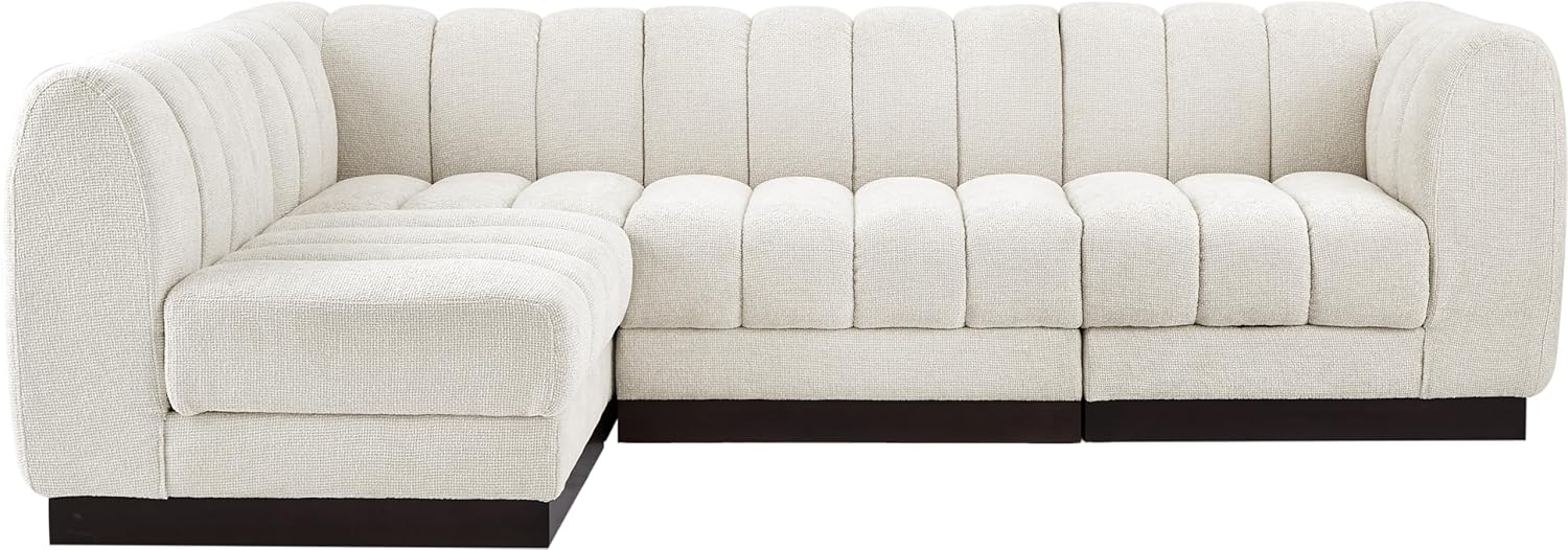 Meridian Furniture Quinn Collection Modern | Contemporary Modular Sectional with Soft Chenille Cross Hatched Fabric, Solid Wood Espresso Base