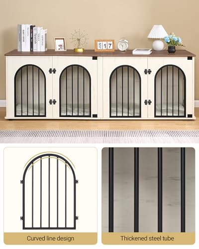 71" Dog Crate Furniture for 2 Dogs, Heavy Duty Indoor Dog Kennel TV Stand, XXL Wooden Dog Cage with Divider for Medium Large Dogs