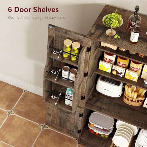 usikey Storage Cabinet with 4 Doors, 43.3" H Farmhouse Kitchen Cabinet with 6 Door Shelves, Kitchen Storage Cabinets with Adjustable Shelves