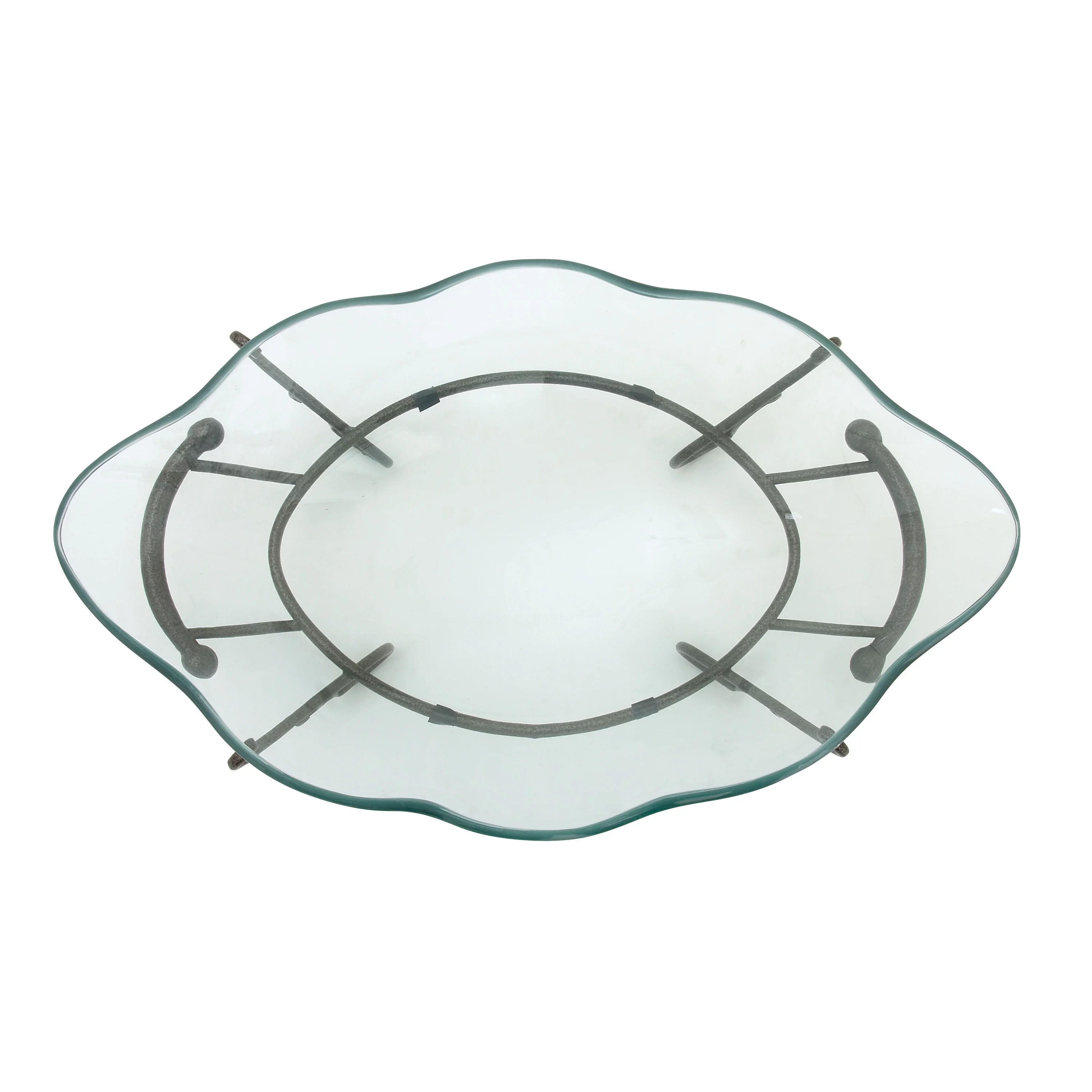 DecMode 23" x 9" Clear Tempered Glass Kitchen Serving Bowl with Brown Metal Scroll Base, 1-Piece