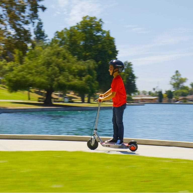 Razor Black Label E100 Electric Scooter Silver/Red up to 10 mph - Sports Supplies Online Store