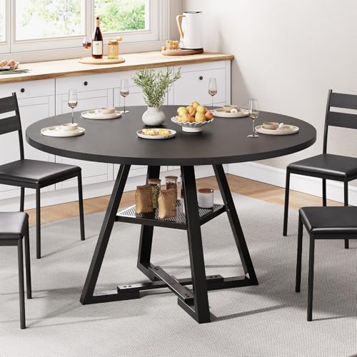 Round Dining Table for 4,Kitchen Dining Room Circle Dinner Pedestal Table,Space Saving Wood Kitchen & Dining Room Furniture (Vintage, 47In)