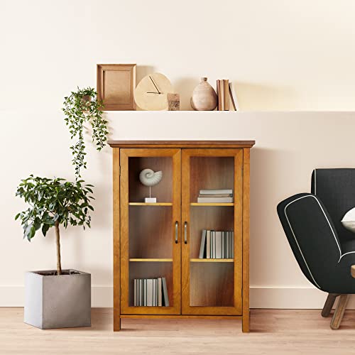 Teamson Home Avery Wooden Freestanding Floor Cabinet with 2 Adjustable Shelves 3 Storage Spaces 2 Glass Paneled Doors and 2 Antique Brass Knobs