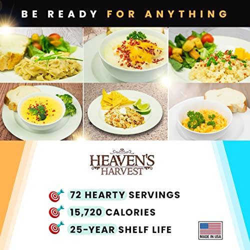 Heaven’s Harvest 25-Year Family Food Kit — Premium Emergency Food Supply. Freeze Dried Survival Food Kit + Water-Proof 25-Year Storage Bucket. MRE