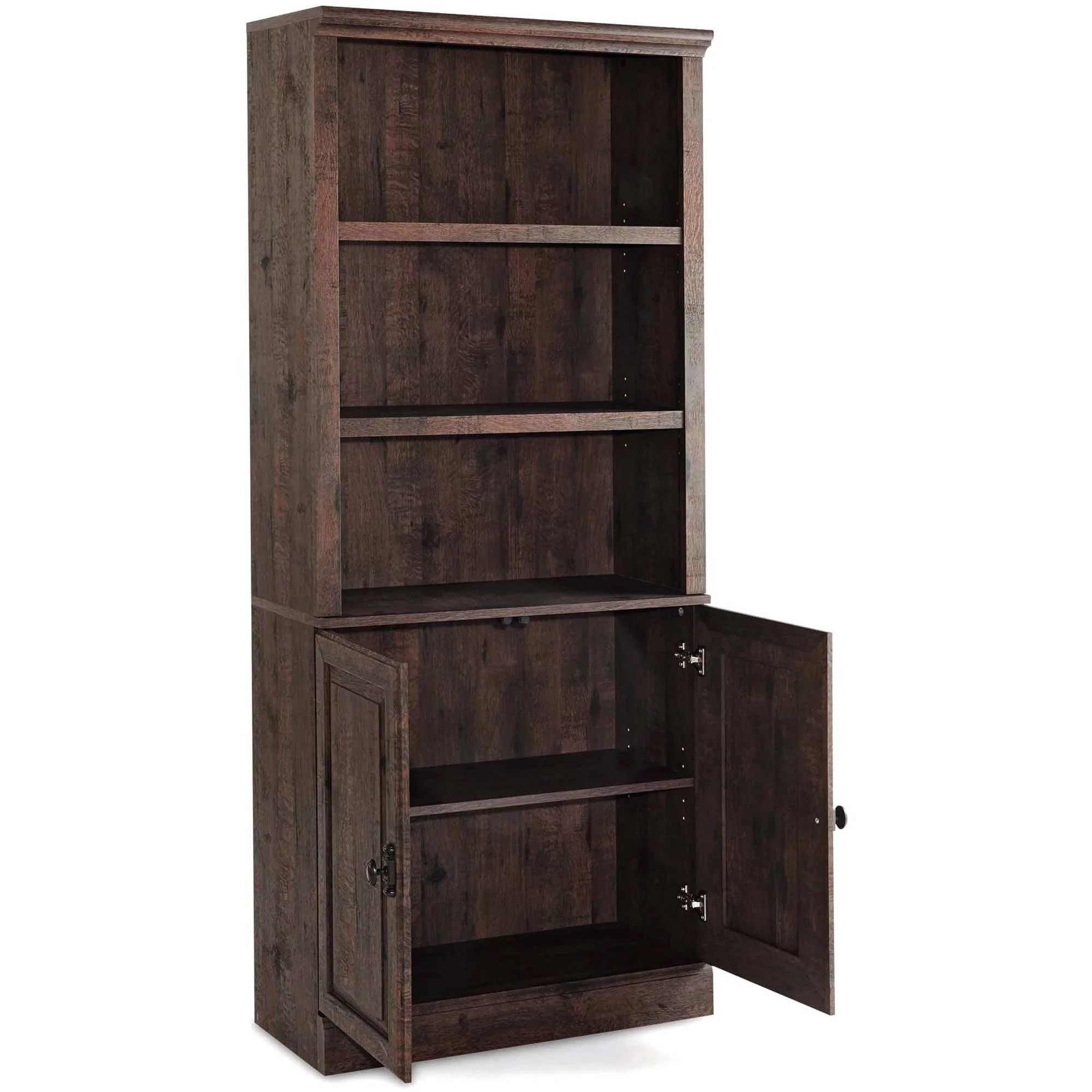 Better Homes & Gardens 71" Crossmill 5 Shelf Bookcase with Doors, Heritage Walnut Finish
