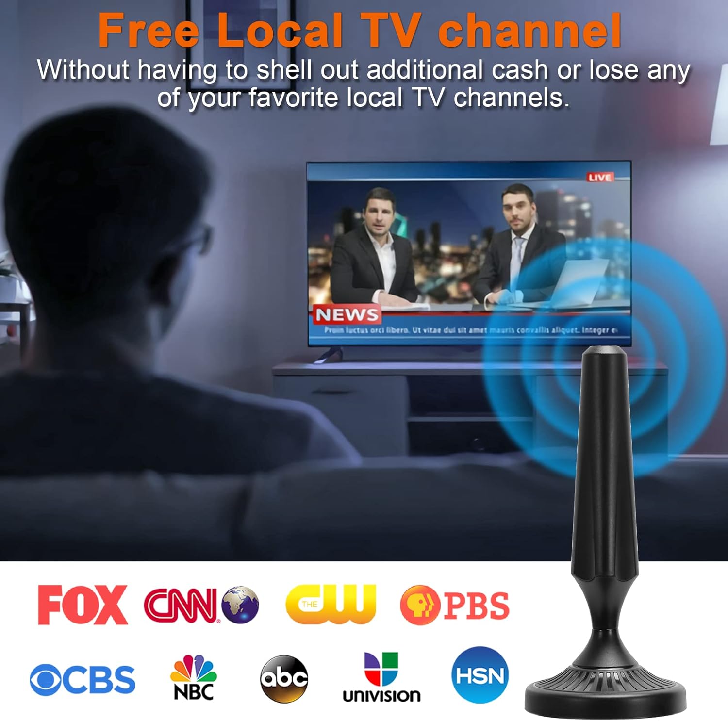 Digital HDTV Antenna Long Range 300 Miles Indoor Amplified Signal Booster Support 4K 1080P UHF VHF FM Local Channels with 13.4ft Coax Cable and USB