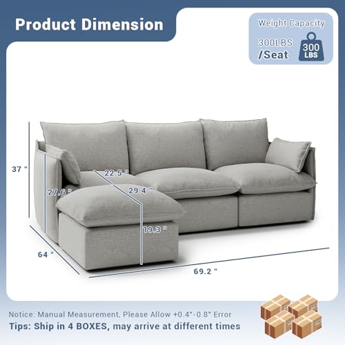 Cloud Modular Sectional Sofa, Waterproof Down Filled Sectional Sofas, High Backrest V Shaped 5 Seater Sectional Couches for Living Room