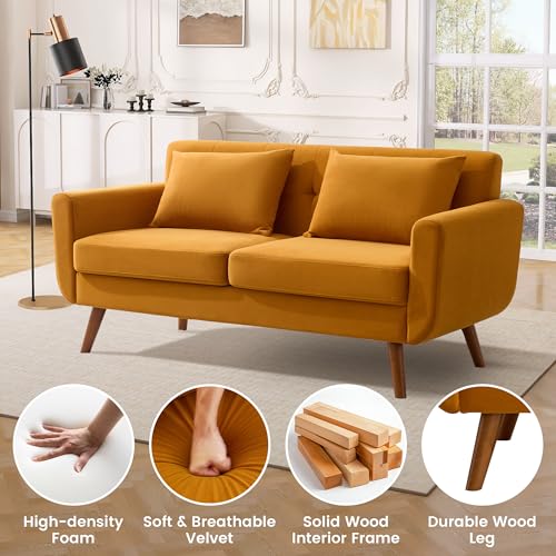 Tbfit L Shaped Couch Sofa, 80" W Mid-Century Modern Sectional Couches, 3 Seater Sofas with Wide Chaise Lounge & Two Pillows