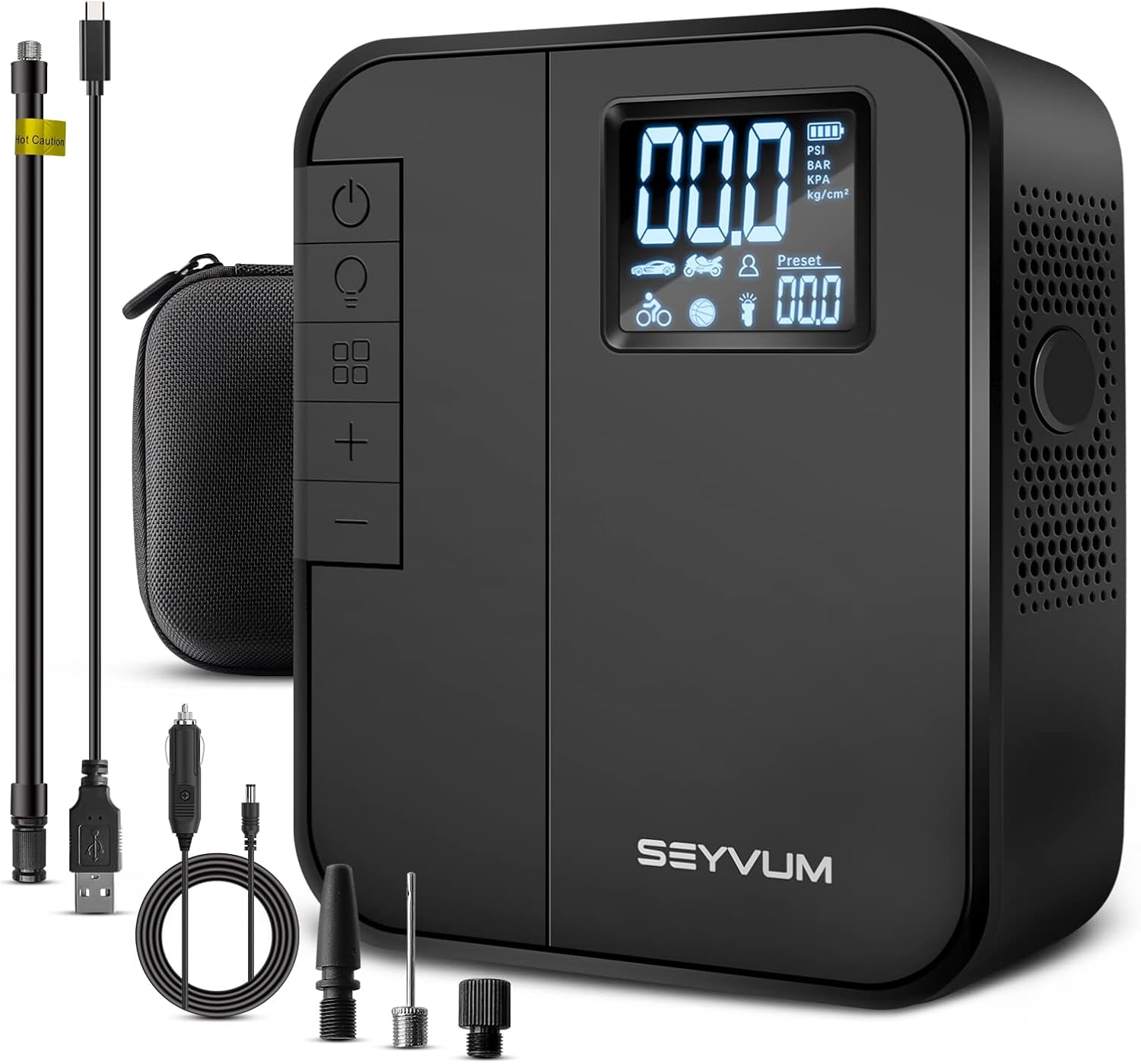 SEYVUM Tire Inflator Portable Air Compressor, [Cordless & 150PSI Fast Inflation] Tire Pump with 3*2000mAh Battery, Digital Pressure Gauge