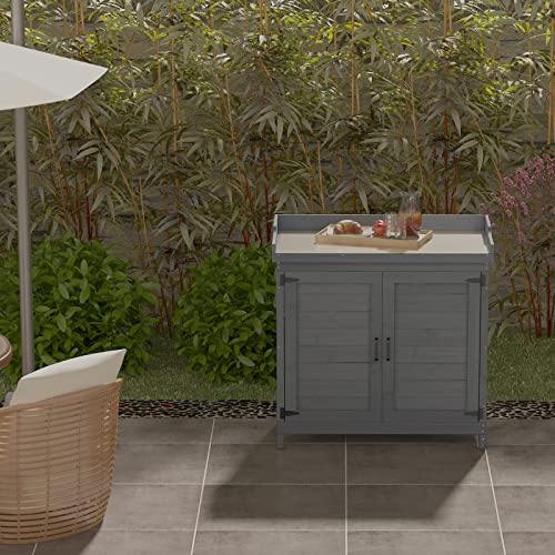 Outdoor Garden Patio Wooden Storage Cabinet Furniture Waterproof Tool Shed with Potting Benches Outdoor Work Station Table (Natural)