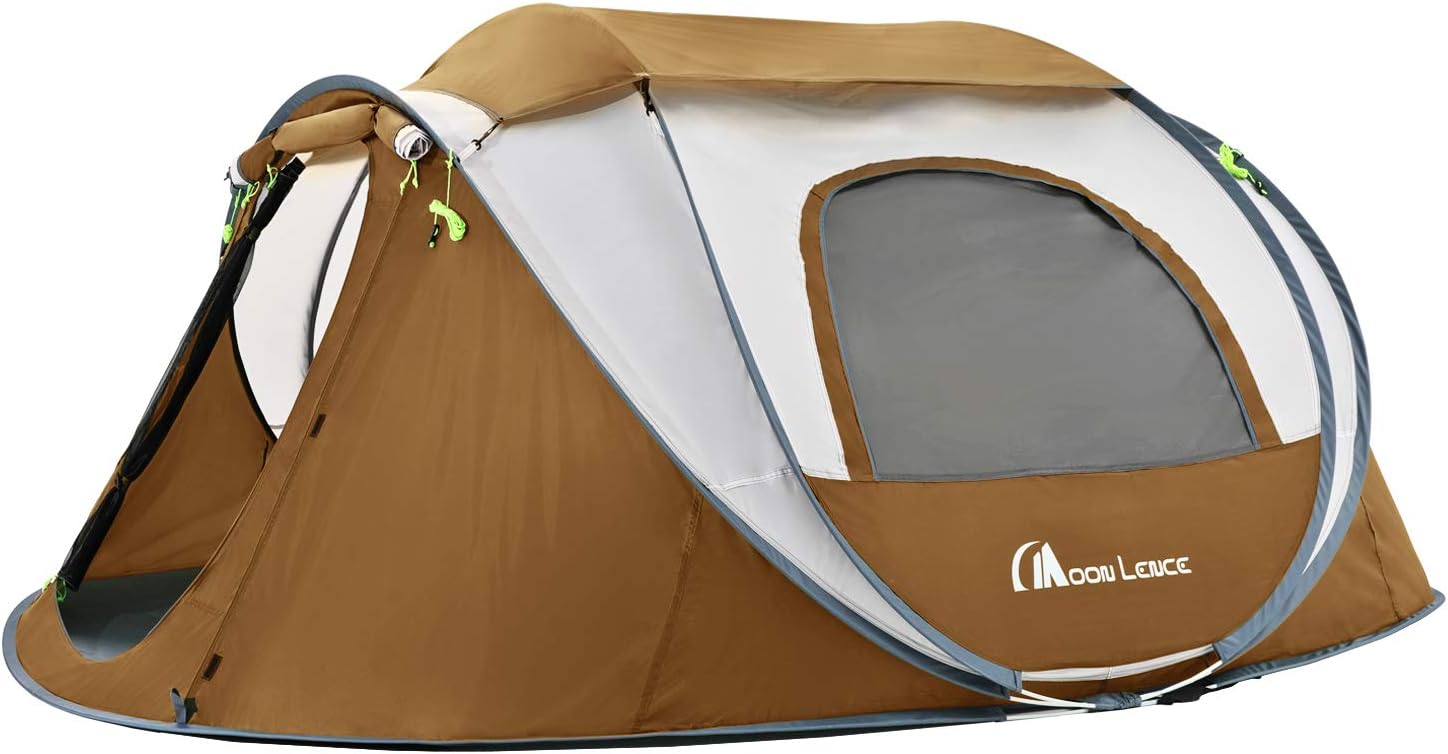 Moon Lence Pop up Tent 4 Person Camping Tent Waterproof Tent 3 Ventilated mesh Windows, 2 Big Doors Instant Tent for Family Easy Setup